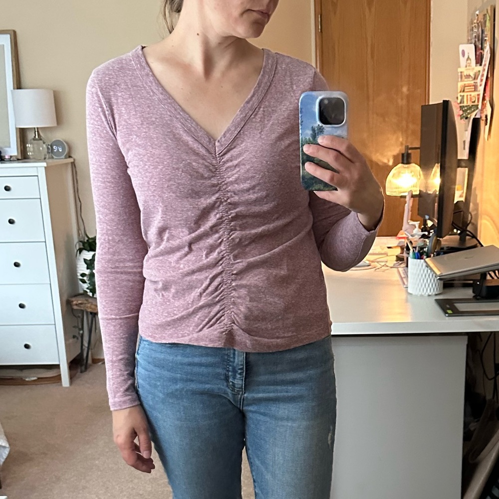 Light Maroon Ruched Long Sleeve Top